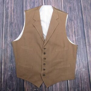 Suit Vest Mens 42 Brown 3 Piece Waistcoat Belted Notch Lapel Formal Business